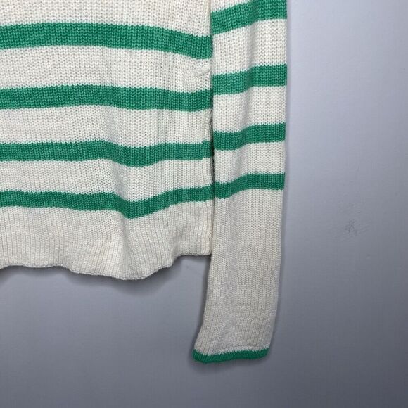 CENTRAL PARK WEST Sweater Women Small Green Stripe Ivory Pullover V-Neck Collar - Picture 12 of 16